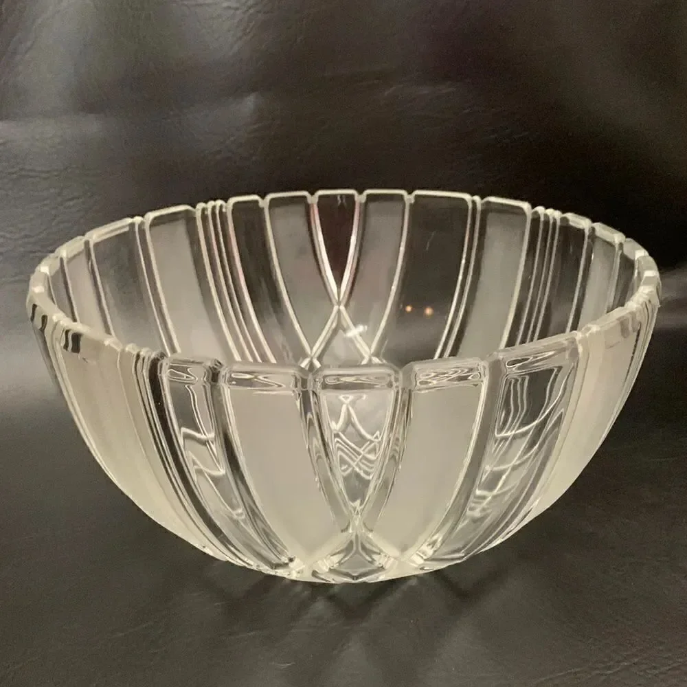 Clear Frosted Glass Heavy Serving Bowl Cut Glass Diamond Square Rectangle 4 Qt